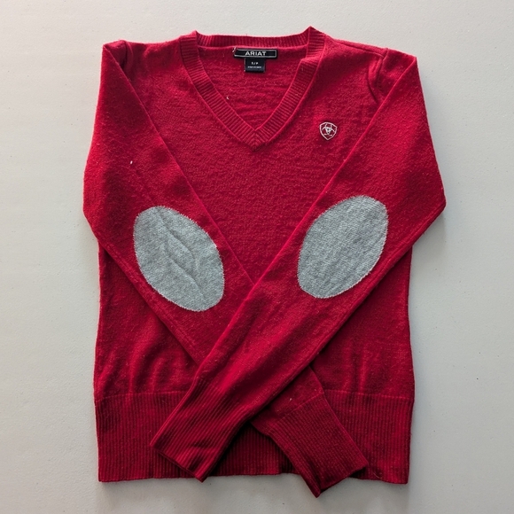 Ariat Red Sweater with Gray Elbow Patches - Picture 1 of 3